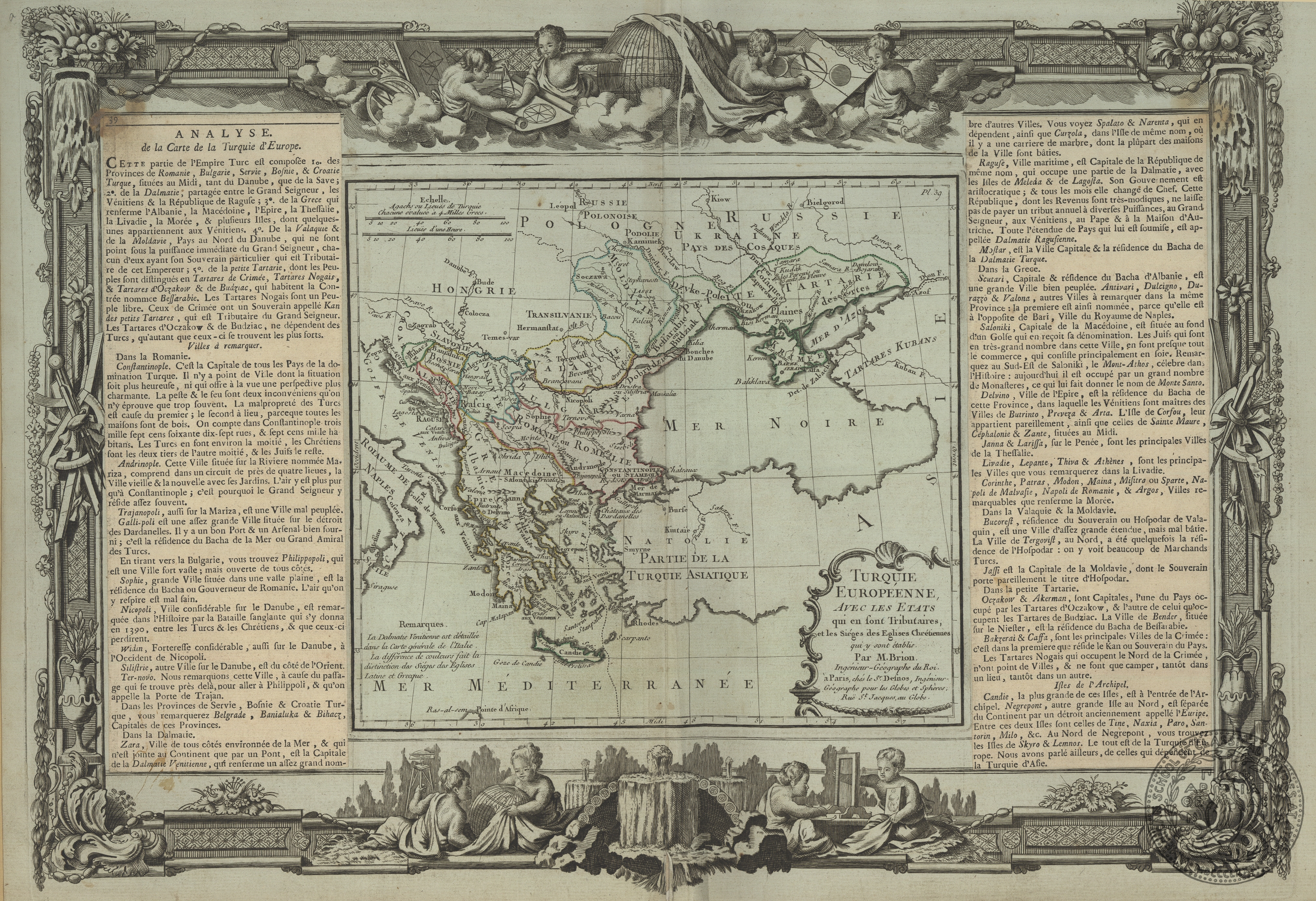 Turquie Europeenne avec les Etats qui en sont Tributaires, et les sieges des Eglises Chretiennes qui y sont etablis.